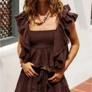 Free People • Make Waves Reversible Top Brown Ruffled Sleeveless Small